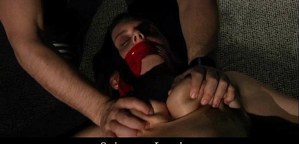  Ball gagged busty slave disciplined and fucked on the spankings horse